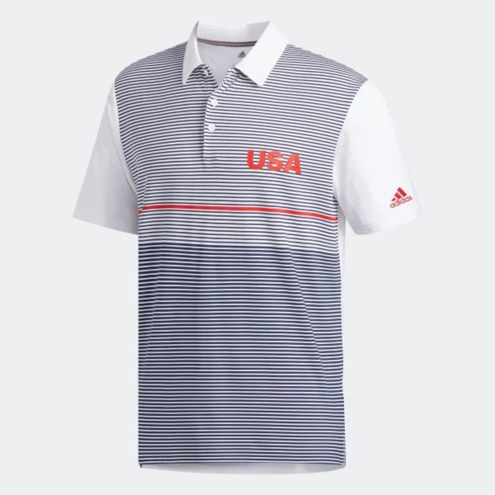 Adidas USA Golf Ultimate365 Polo Shirt White Blue Red Stripe ￼Size Large EJ2629